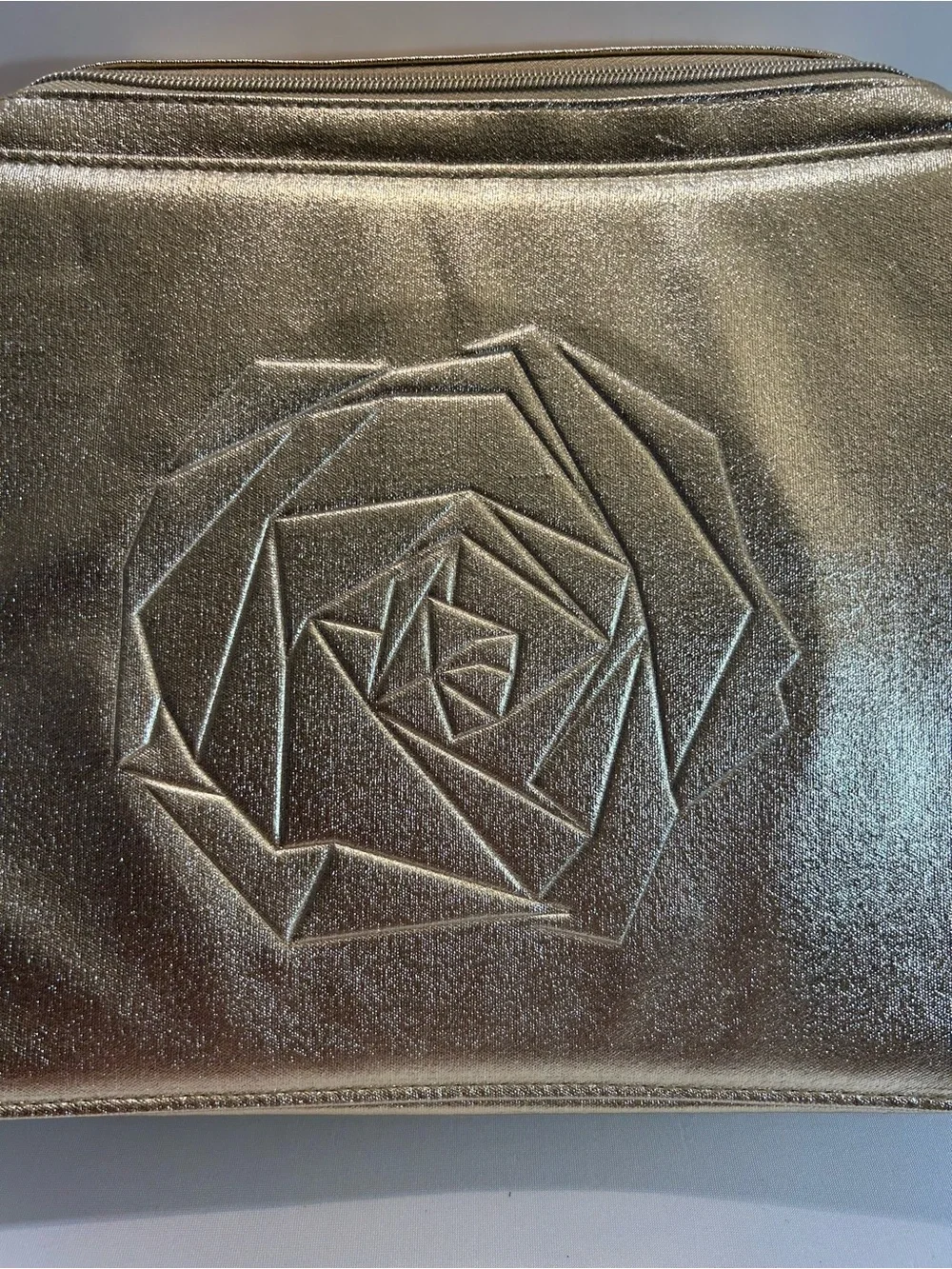 Lancome Metallic Gold‎ Cosmetic Bag with Embossed Geometric Rose